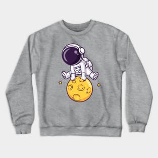 Cute Astronaut Jumps Over Moon Cartoon Crewneck Sweatshirt